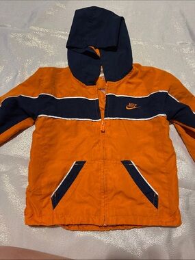 Nike Orange and Navy Hooded Kids Windbreaker Jacket